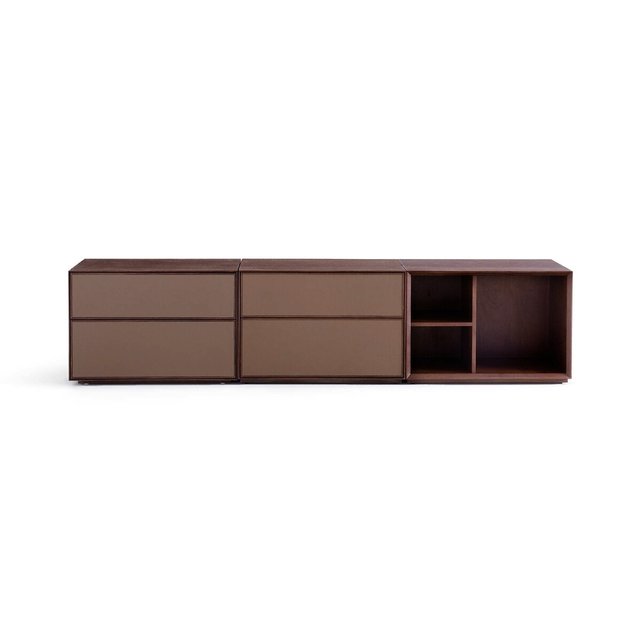Συρταριέρα με 2 συρτάρια από ξύλο καρυδιάς και δέρμα, Mikube