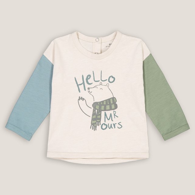Μακρυμάνικη μπλούζα color block με στάμπα αρκουδάκι