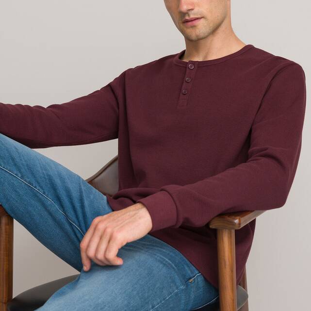 Μακρυμάνικο T-shirt με λαιμόκοψη Henley