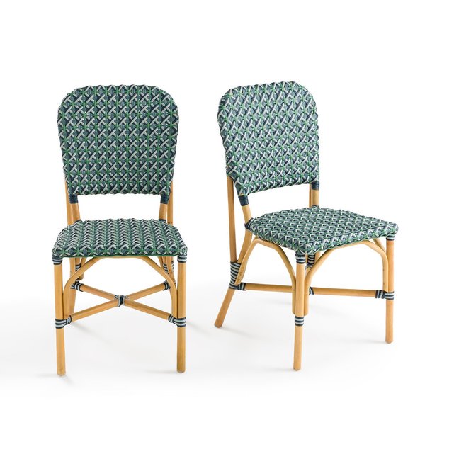Σετ 2 καρέκλες τραπεζαρίας με πλεγμένη επιφάνεια και ρατάν, Musette