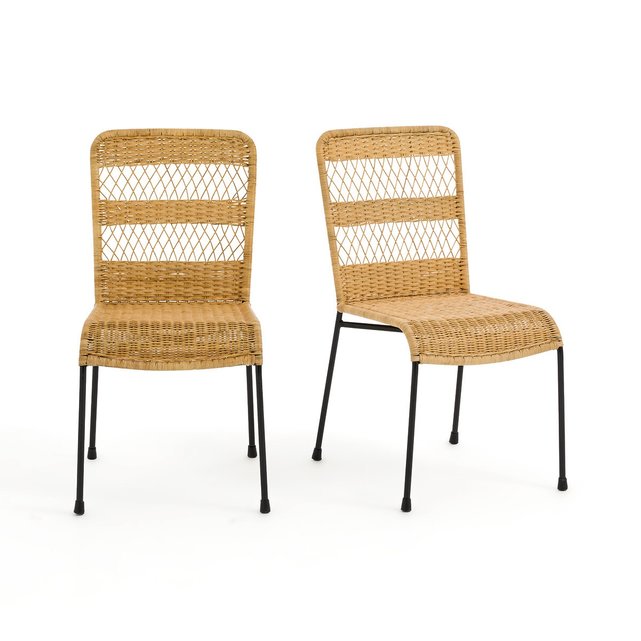 Σετ 2 καρέκλες από πλεγμένο ρατάν και μέταλλο, Melawi