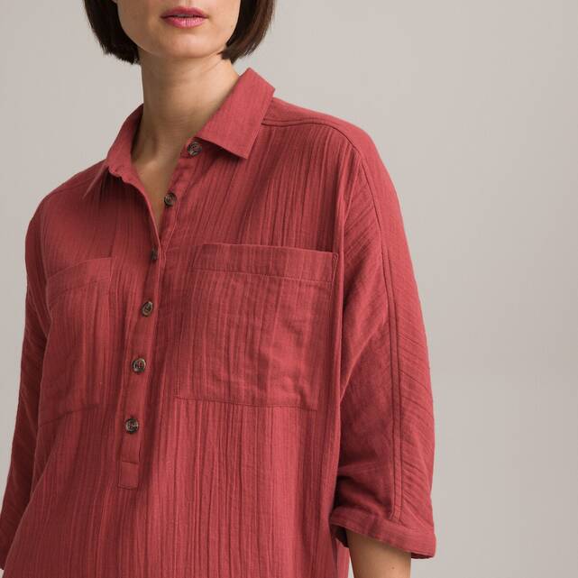 Βαμβακερό μίντι φόρεμα σε ίσια γραμμή