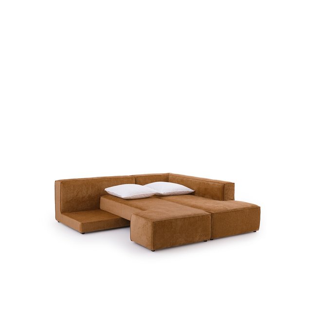 Πτυσσόμενος γωνιακός καναπές με ταπετσαρία ανάγλυφης ύφανσης από βελούδο, Ginosa