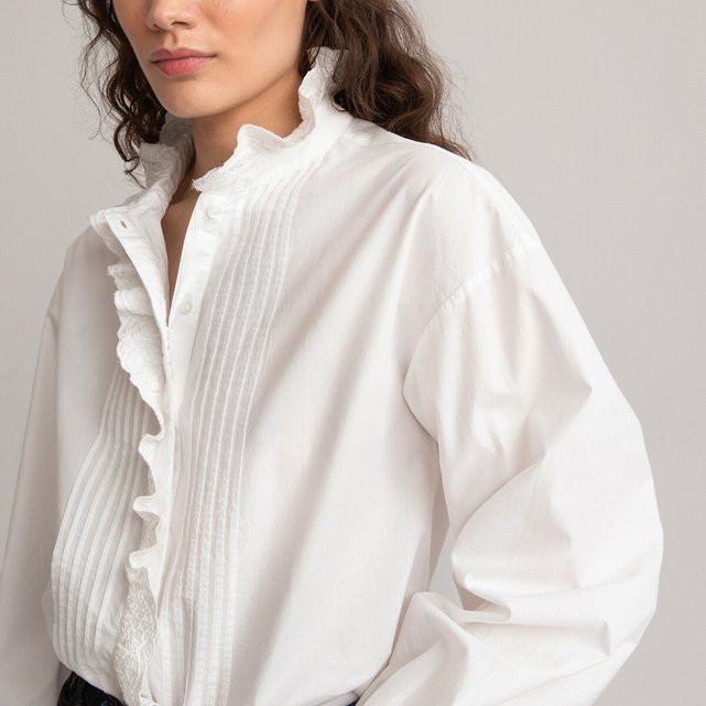 Μακρυμάνικο πουκάμισο με όρθιο λαιμό και βολάν