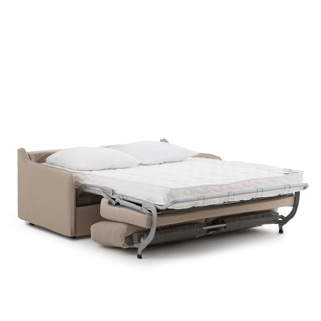 Καναπές-κρεβάτι με ανάγλυφη μελανζέ ταπετσαρία και στρώμα Bultex, Nano