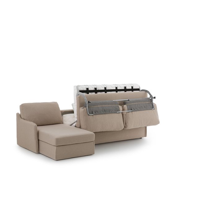 Γωνιακός καναπές-κρεβάτι με ανάγλυφη μελανζέ ταπετσαρία και στρώμα Bultex, Nano