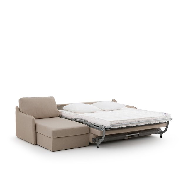 Γωνιακός καναπές-κρεβάτι με ανάγλυφη μελανζέ ταπετσαρία και στρώμα latex, Nano