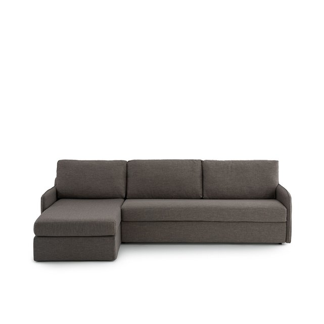 Γωνιακός καναπές-κρεβάτι με ανάγλυφη μελανζέ ταπετσαρία και στρώμα latex, Nano
