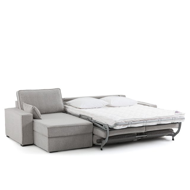 Γωνιακός καναπές-κρεβάτι με ανάγλυφη ταπετσαρία και στρώμα Bultex, Cecilia