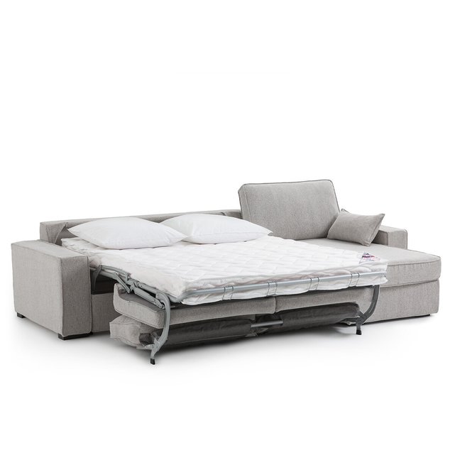 Γωνιακός καναπές-κρεβάτι με ανάγλυφη ταπετσαρία και στρώμα Bultex, Cecilia