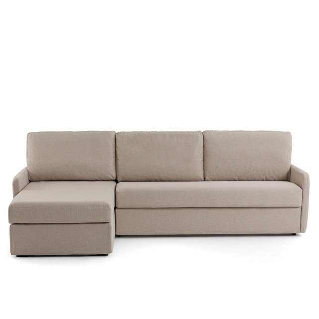 Γωνιακός καναπές-κρεβάτι με μελανζέ ταπετσαρία από πολυέστερ και στρώμα latex, Marta