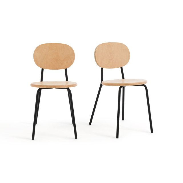 Σετ 2 στοιβαζόμενες καρέκλες από ξύλο οξιάς και μέταλλο, Loumi
