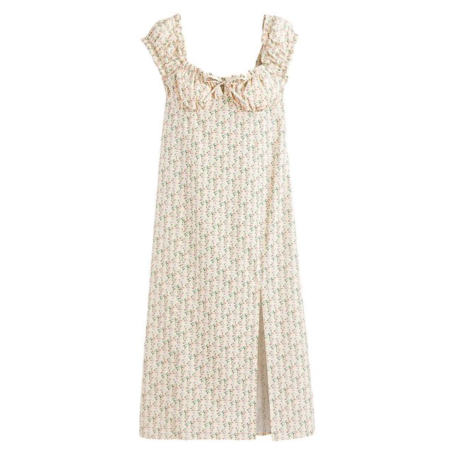 Μακρύ φόρεμα με τετράγωνο ντεκολτέ και φλοράλ μοτίβο