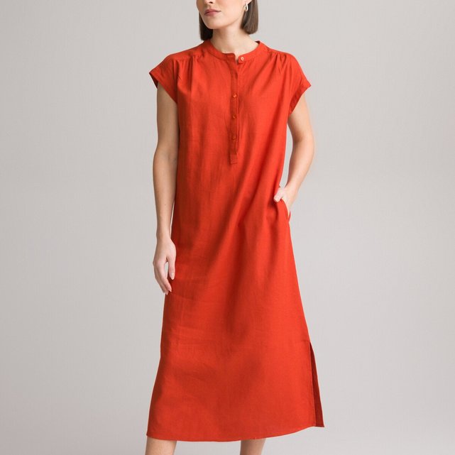 Μακρύ εβαζέ φόρεμα με λινό στη σύνθεση