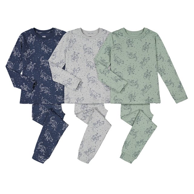 Σετ 3 βαμβακερές πιτζάμες με μοτίβο δεινόσαυρους