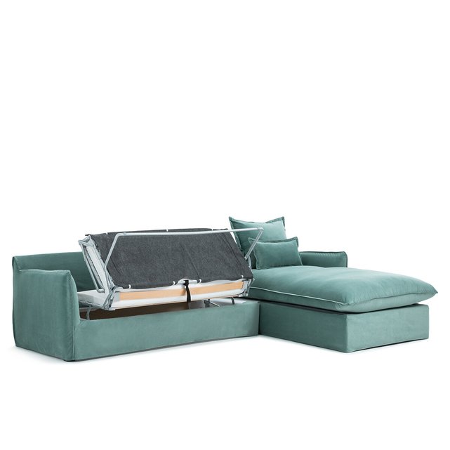 Γωνιακός καναπές-κρεβάτι από βελούδο με δεξιά γωνία, Odna