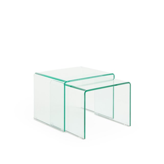 Σετ 2 τραπεζάκια μέσης από σκληρυμένο γυαλί, Cristalline