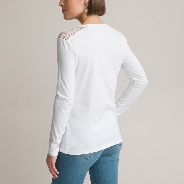 Μακρυμάνικη μπλούζα με στρογγυλή λαιμόκοψη από δύο υλικά