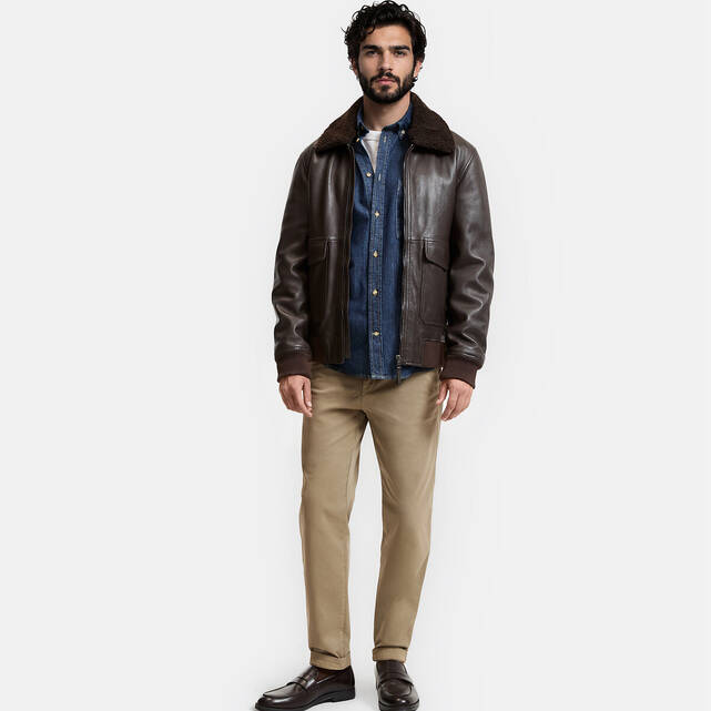 Δερμάτινο μπουφάν aviator με γιακά από sherpa