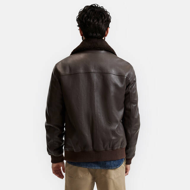 Δερμάτινο μπουφάν aviator με γιακά από sherpa