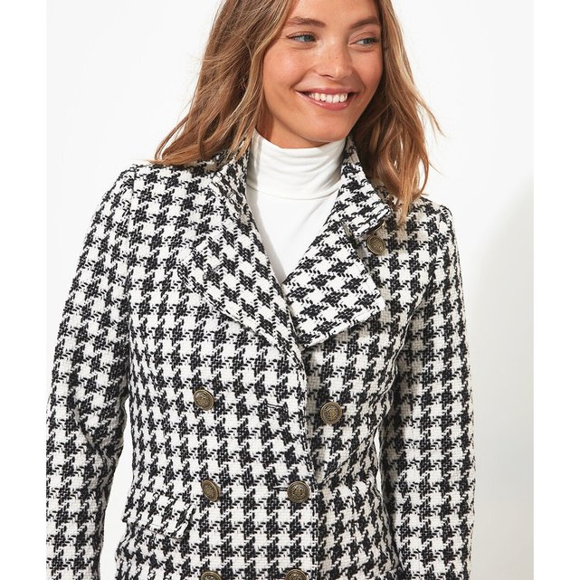 Μακρύ παλτό με κουμπιά και μοτίβο πιε-ντε-πουλ