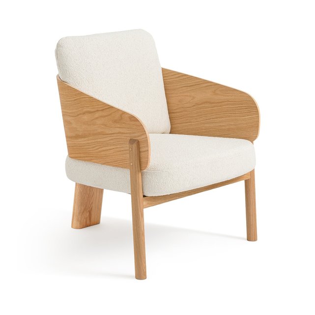 Πολυθρόνα από ξύλο δρυ μπουκλέ ταπετσαρία Marais, σχεδίασης E. Gallina