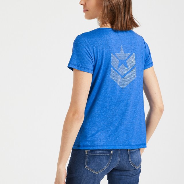Κοντομάνικη μπλούζα με V και λογότυπο στην πλάτη