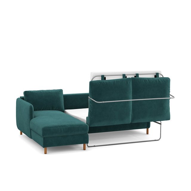 Γωνιακός αριστερός καναπές-κρεβάτι με βελούδινη ταπετσαρία, Lomeo