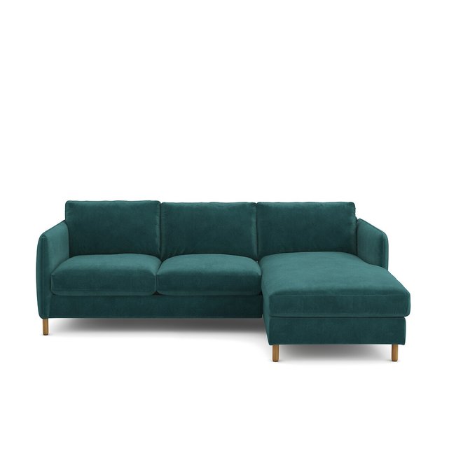 Γωνιακός δεξιός καναπές-κρεβάτι με βελούδινη ταπετσαρία, Lomeo