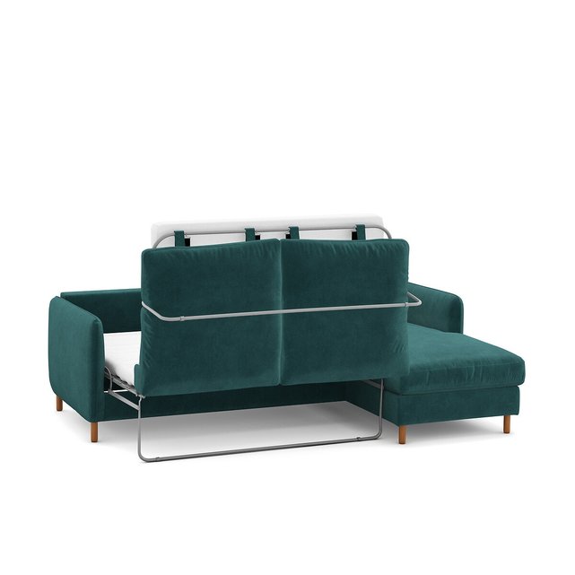 Γωνιακός δεξιός καναπές-κρεβάτι με βελούδινη ταπετσαρία, Lomeo