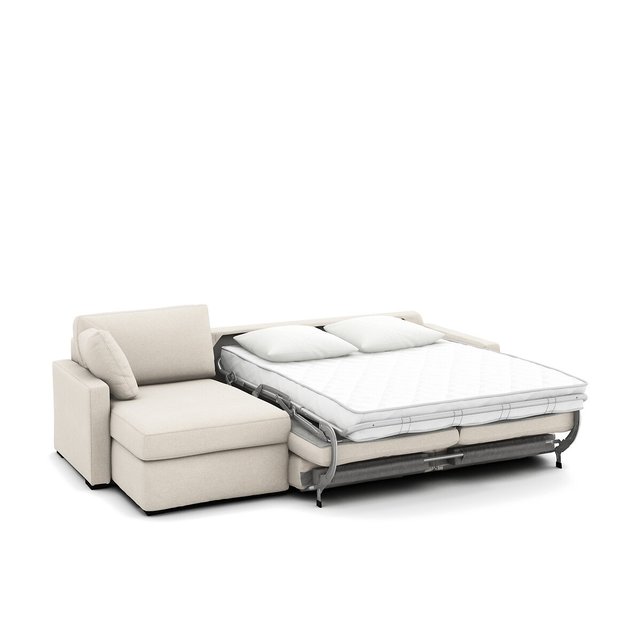 Γωνιακός καναπές-κρεβάτι με μελανζέ ταπετσαρία και στρώμα τεχνολογίας Bultex, Timor