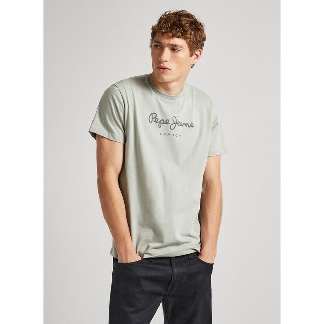 Κοντομάνικο ίσιο T-shirt με τυπωμένεο λογότυπο