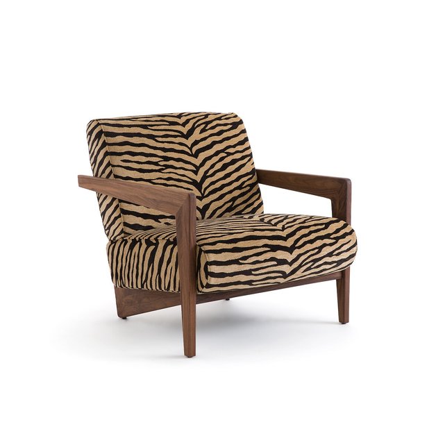 Πολυθρόνα από μασίφ ξύλο καρυδιάς με animal print, Izag