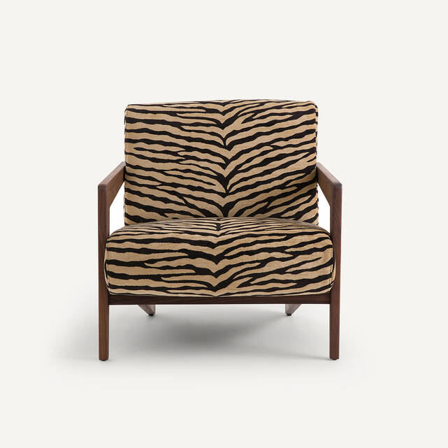 Πολυθρόνα από μασίφ ξύλο καρυδιάς με animal print, Izag
