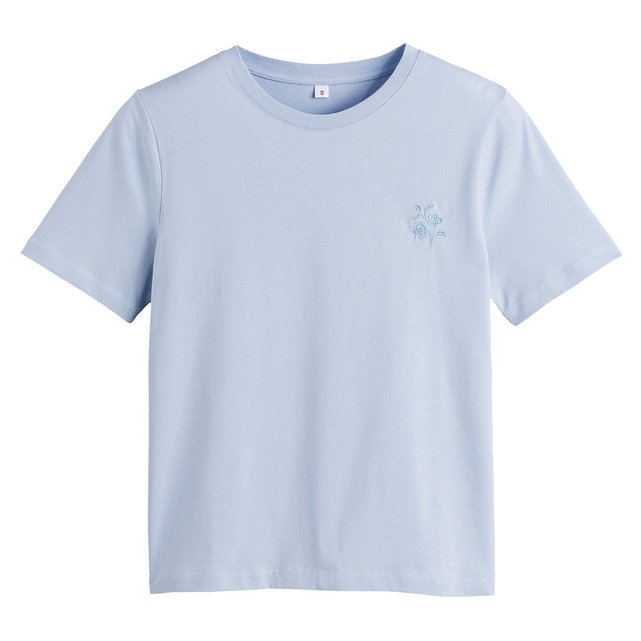 Κοντομάνικο T-shirt με στρογγυλή λαιμόκοψη και φλοράλ κέντημα