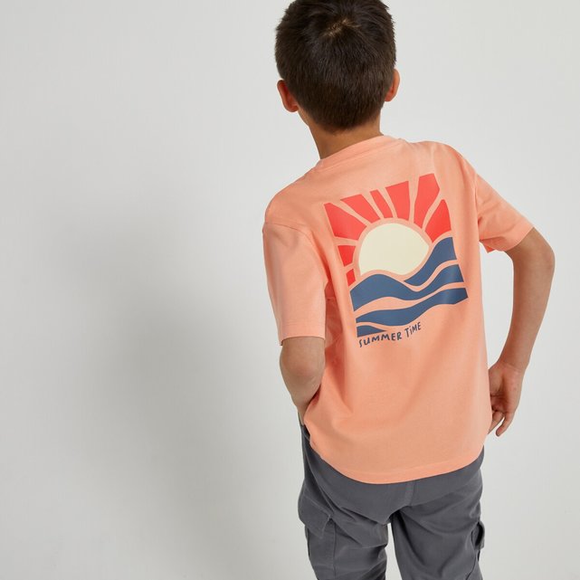 Κοντομάνικο T-shirt με στάμπα ηλιοβασίλεμα στην πλάτη