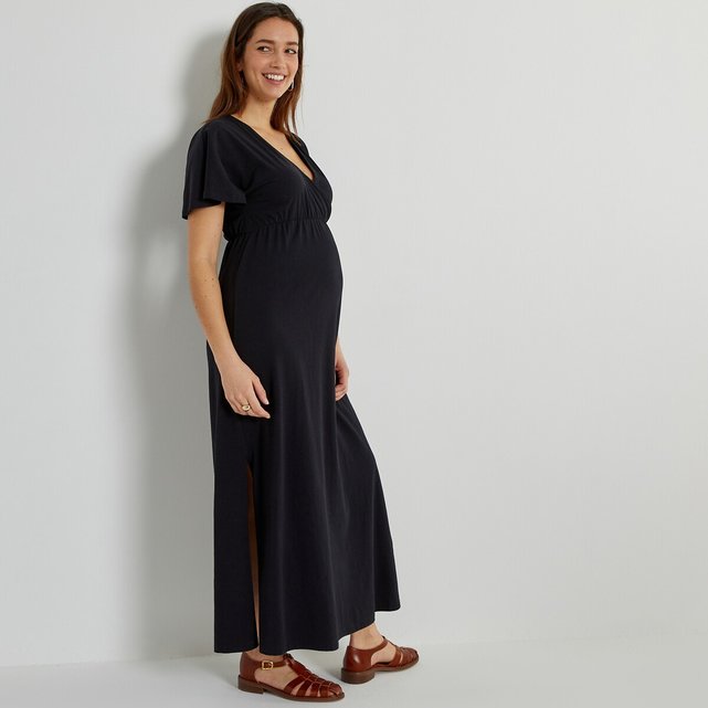 Μάξι φόρεμα εγκυμοσύνης με ζέρσεϊ ύφανση
