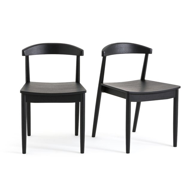 Σετ 2 καρέκλες από ξύλο δρυ σε μαύρο χρώμα, Galb