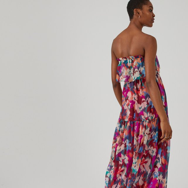 Μακρύ στράπλες φόρεμα με φλοράλ μοτίβο