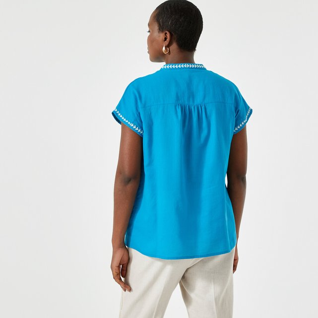 Κοντομάνικη μπλούζα με κέντημα και στρογγυλή λαιμόκοψη