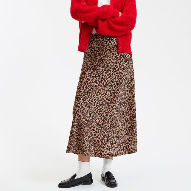 Μακριά ματ σατέν φούστα με μοτίβο animal print