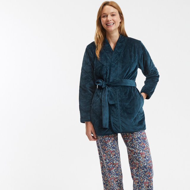 Ζακέτα homewear από βελούδο με καπιτονέ ραφή