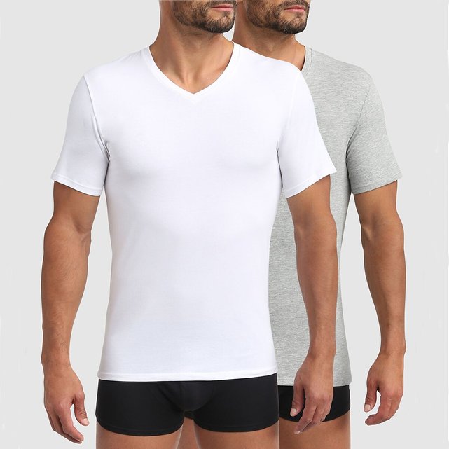 Σετ 2 μονόχρωμα T-shirt με V, Good