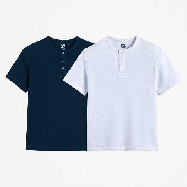 Σετ 2 T-shirt με λαιμόκοψη Henley από κυψελωτή πλέξη