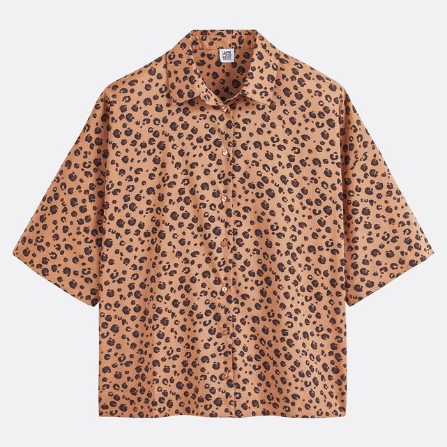 Φαρδύ πουκάμισο με animal print και μανίκια μέχρι τους αγκώνες