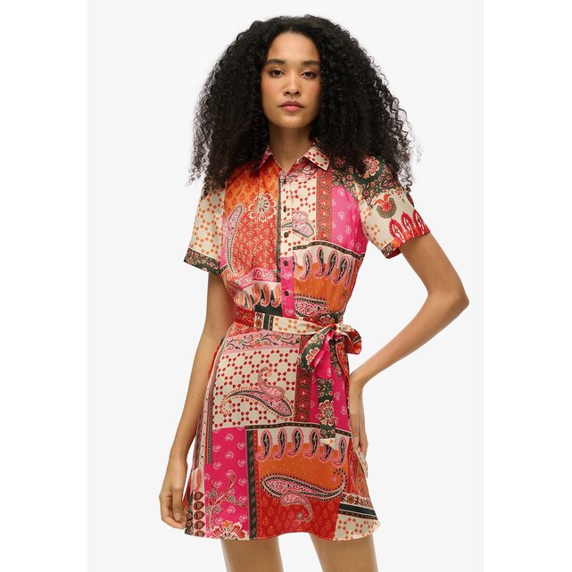 Robe-chemise courte motif patchwork