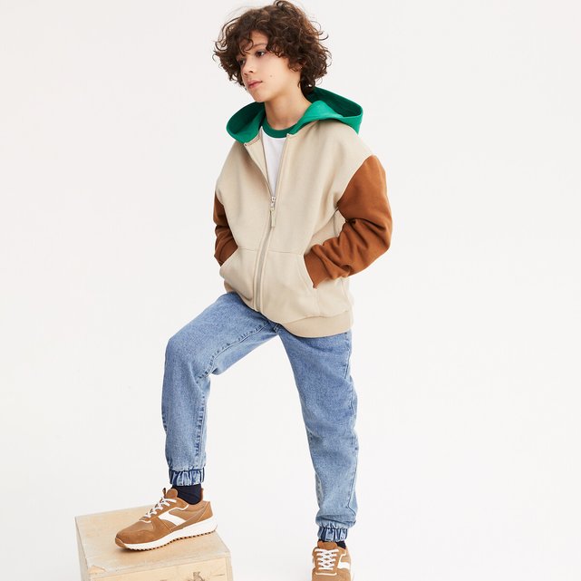 Ζακέτα oversize από φανέλα με φερμουάρ και κουκούλα