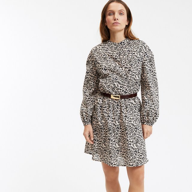 Κοντό φόρεμα με σούρες και animal print