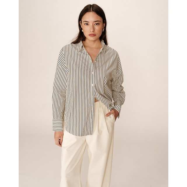 Ριγέ πουκάμισο oversize με κέντημα στις μανσέτες, PARSONS
