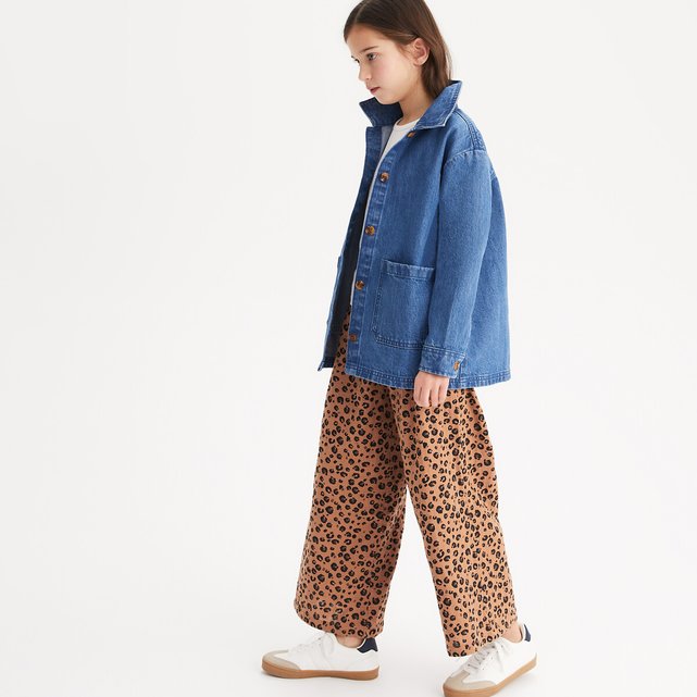 Χυτό παντελόνι με animal print από βαμβακερή γάζα
